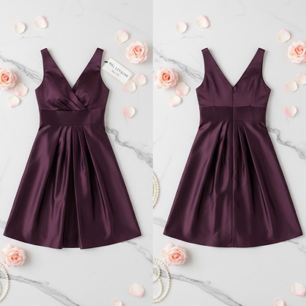 Bill Levkoff | Plum/Sangria European Satin V-Neck Cocktail Dress - Sz 8